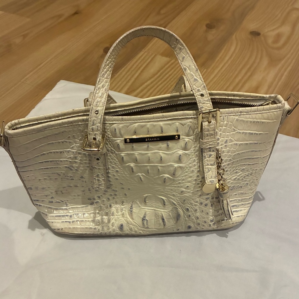 Brahmin Ivory Crocodile Embossed Satchel